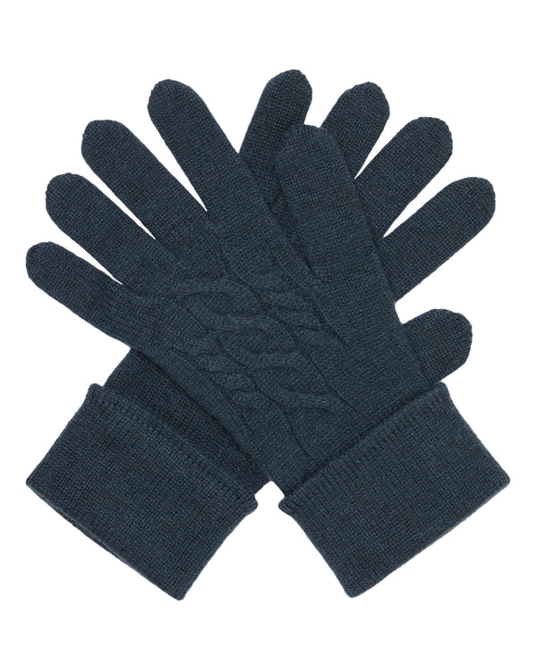 N.Peal Women's Cable Cashmere Gloves Grigio Blue