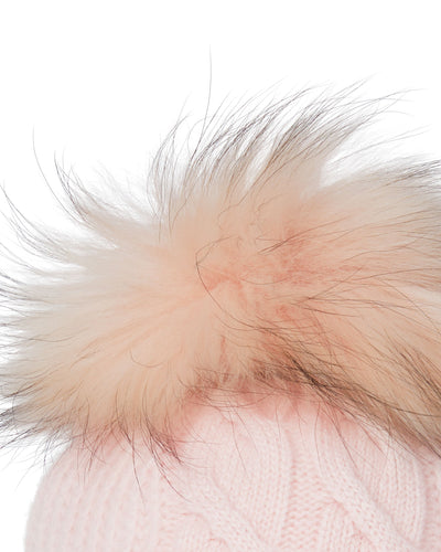N.Peal Women's Cable Cashmere Hat With Fur Pom Quartz Pink