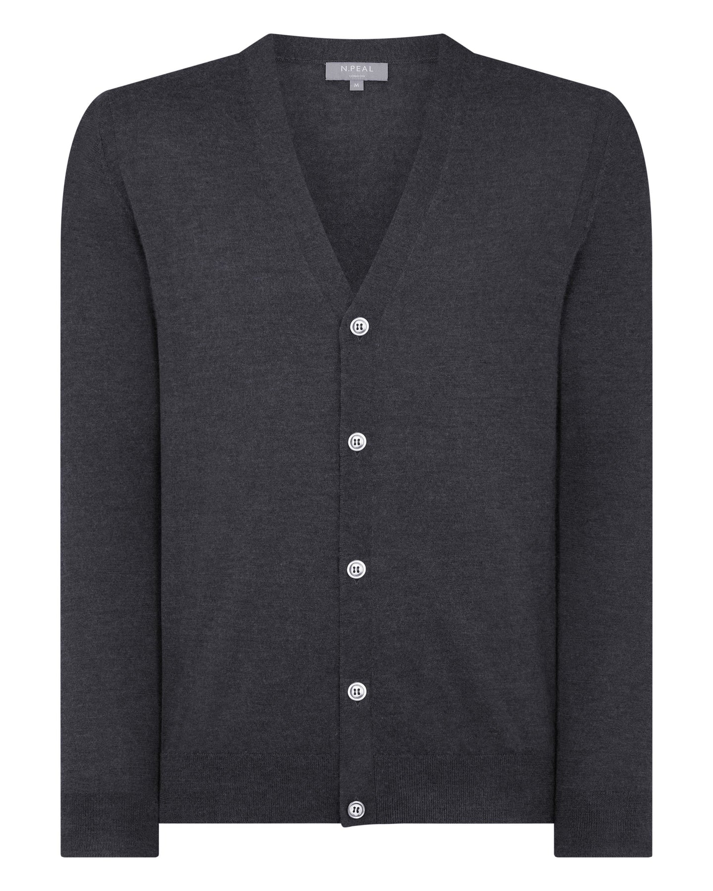 N.Peal Men's Fine Gauge Cashmere Cardigan Flint Grey