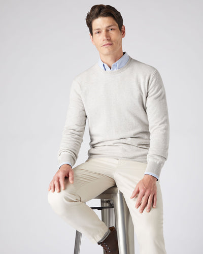 N.Peal Men's The Oxford Round Neck Cashmere Jumper Pebble Grey