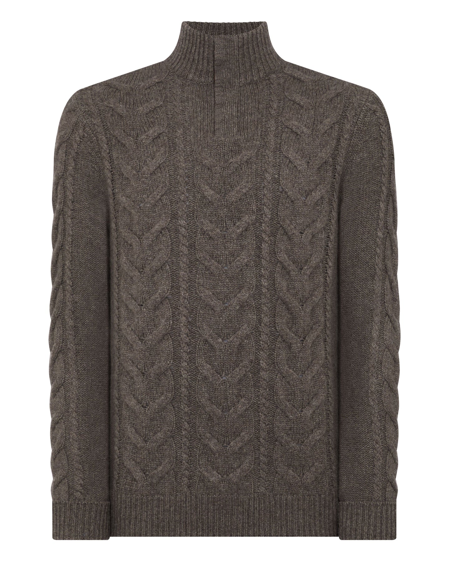 N.Peal Men's The Hampstead Cable Cashmere Jumper Biscotti Brown