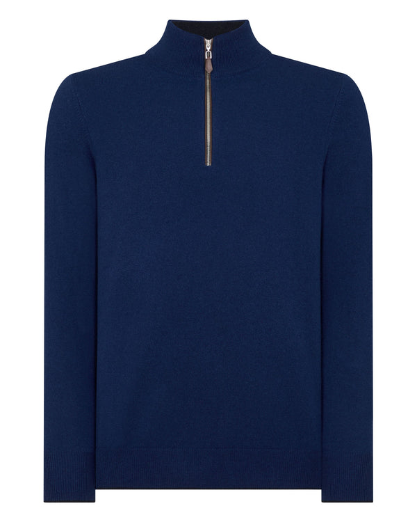 N.Peal Men's The Carnaby Half Zip Cashmere Jumper French Blue