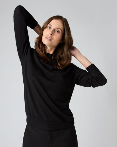 N.Peal Fine Gauge Cashmere Round Neck Jumper Black