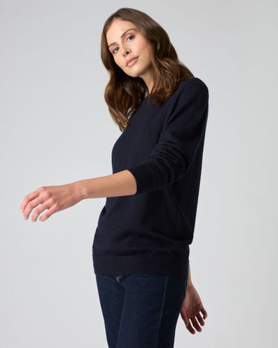 N.Peal Fine Gauge Cashmere Round Neck Jumper Navy Blue