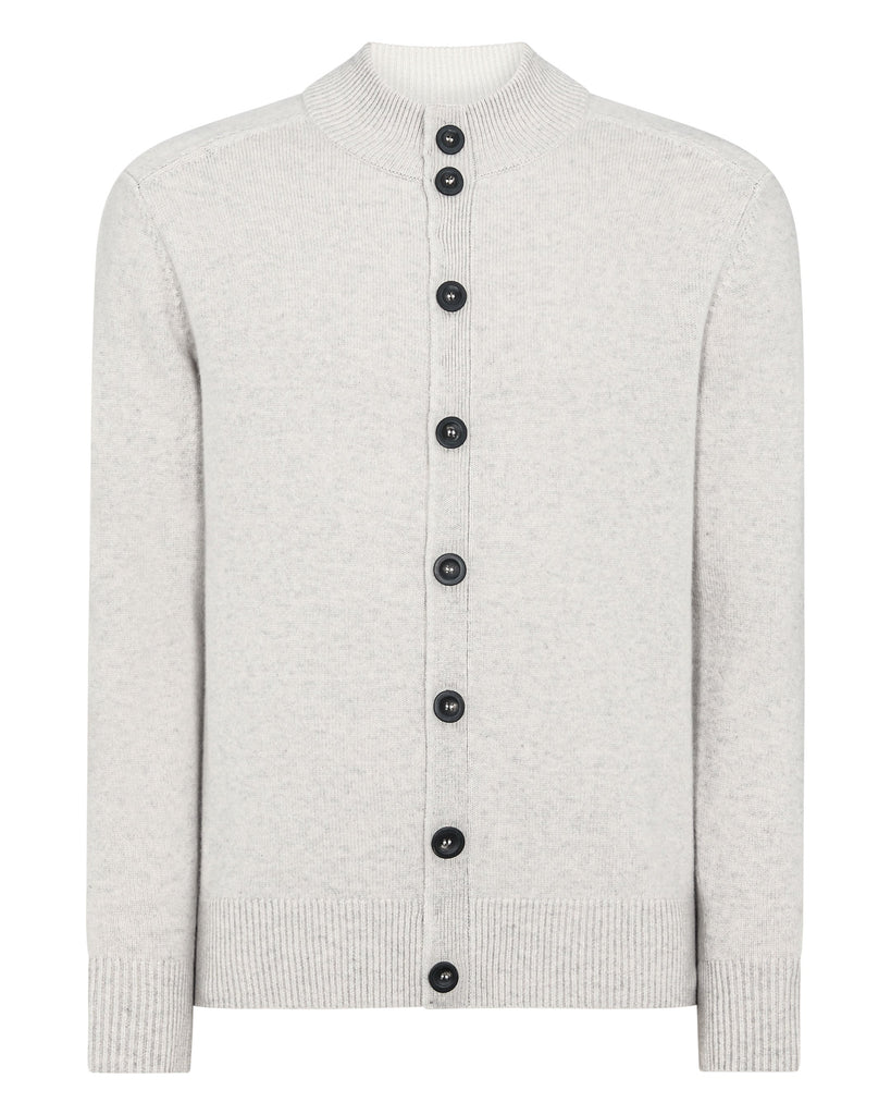 Men's Full Button Cashmere Jumper Pebble Grey | N.Peal
