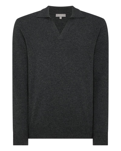 N.Peal Men's Cashmere Polo Jumper Dark Charcoal Grey