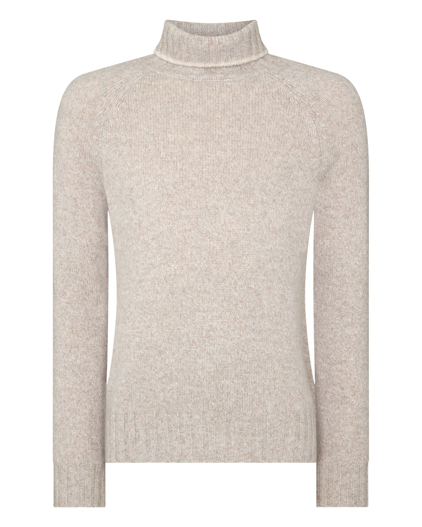N.Peal Men's Marl Roll Neck Cashmere Jumper Basilica Beige Brown Marl