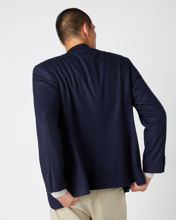 N.Peal Men's Knitted Cashmere Blazer Navy Blue