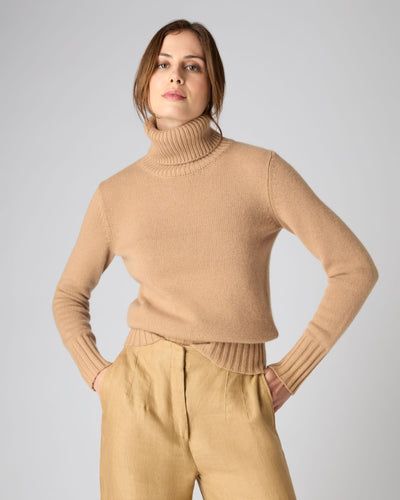 N.Peal Women's Chunky Roll Neck Cashmere Jumper Sahara Brown