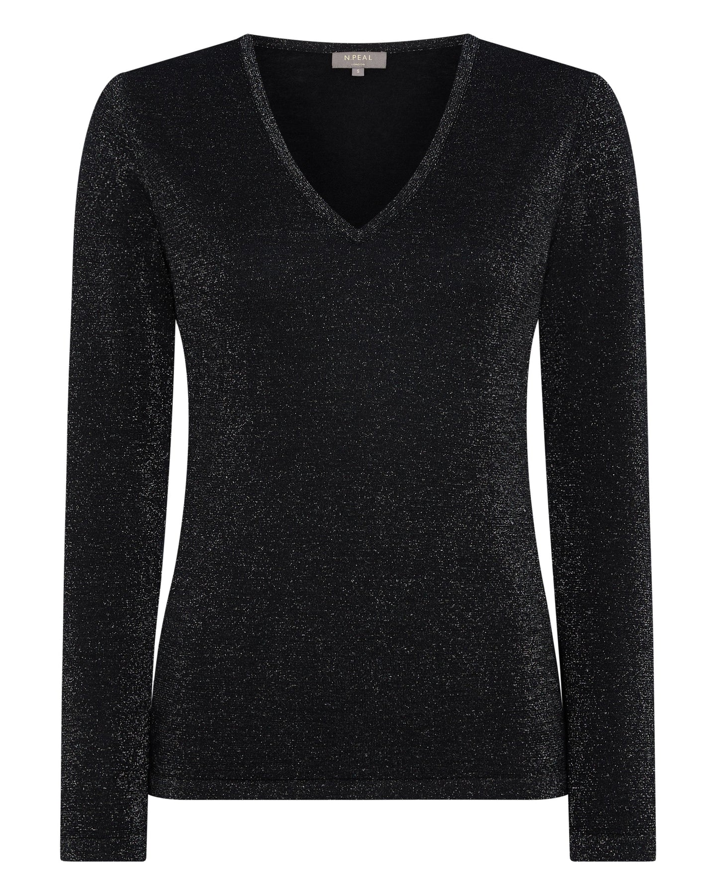 N.Peal Women's Superfine V Neck Cashmere Jumper With Lurex Black Sparkle