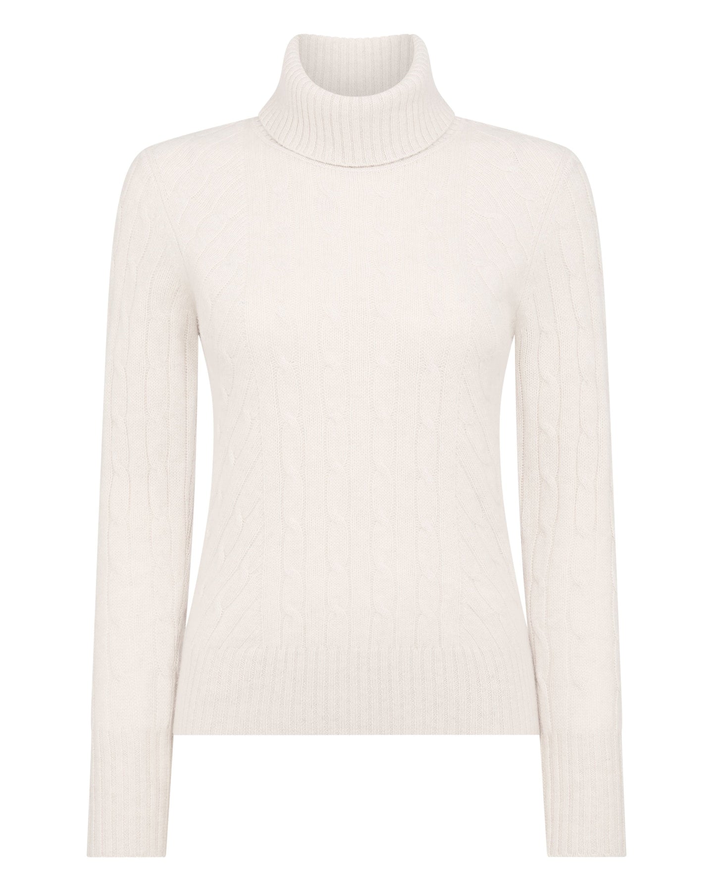 N.Peal Women's Cable Roll Neck Cashmere Jumper Ecru White