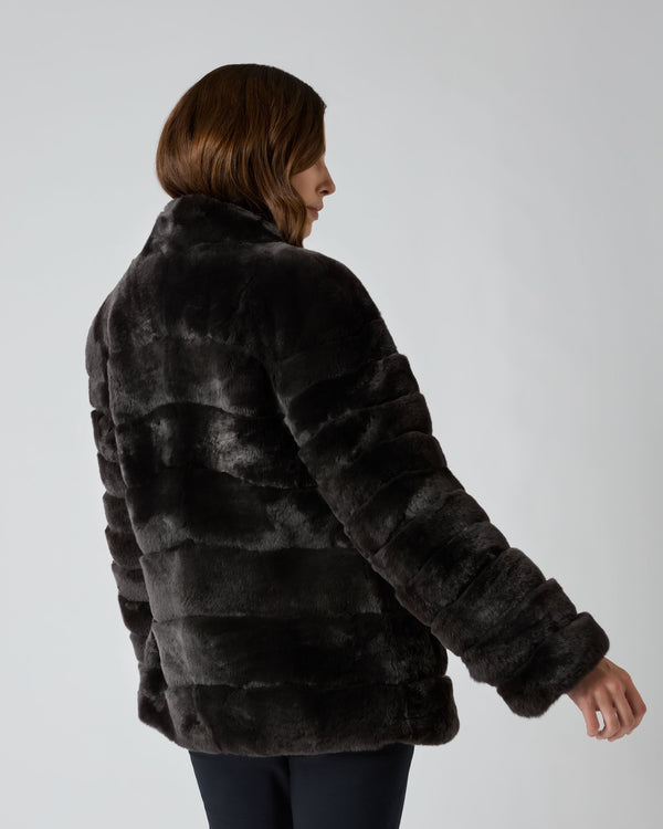 N.Peal Women's Rex Fur Ribbed Jacket Dark Grey