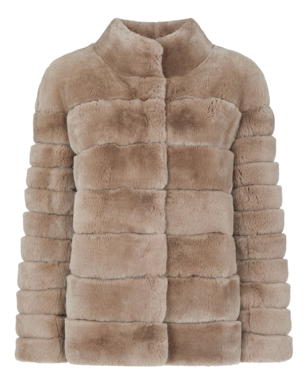 N.Peal Women's Rex Fur Ribbed Jacket Taupe Brown