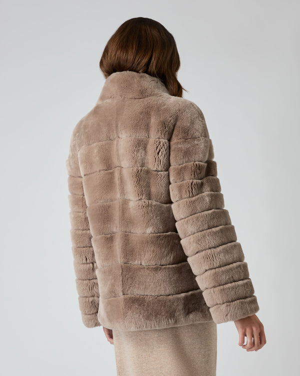 N.Peal Women's Rex Fur Ribbed Jacket Taupe Brown
