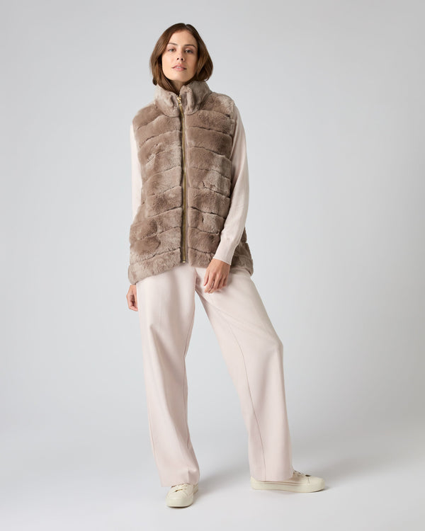 N.Peal Women's Rex Fur Ribbed Gilet Taupe Brown