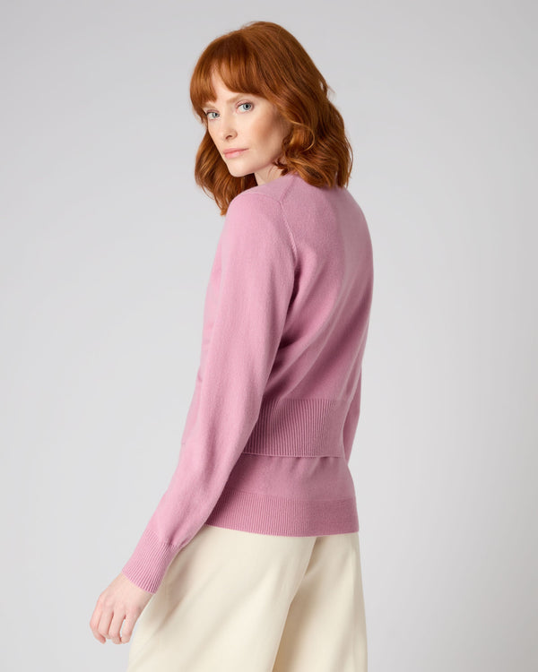 N.Peal Women's Long Sleeve Cropped Cashmere Cardigan Burano Pink