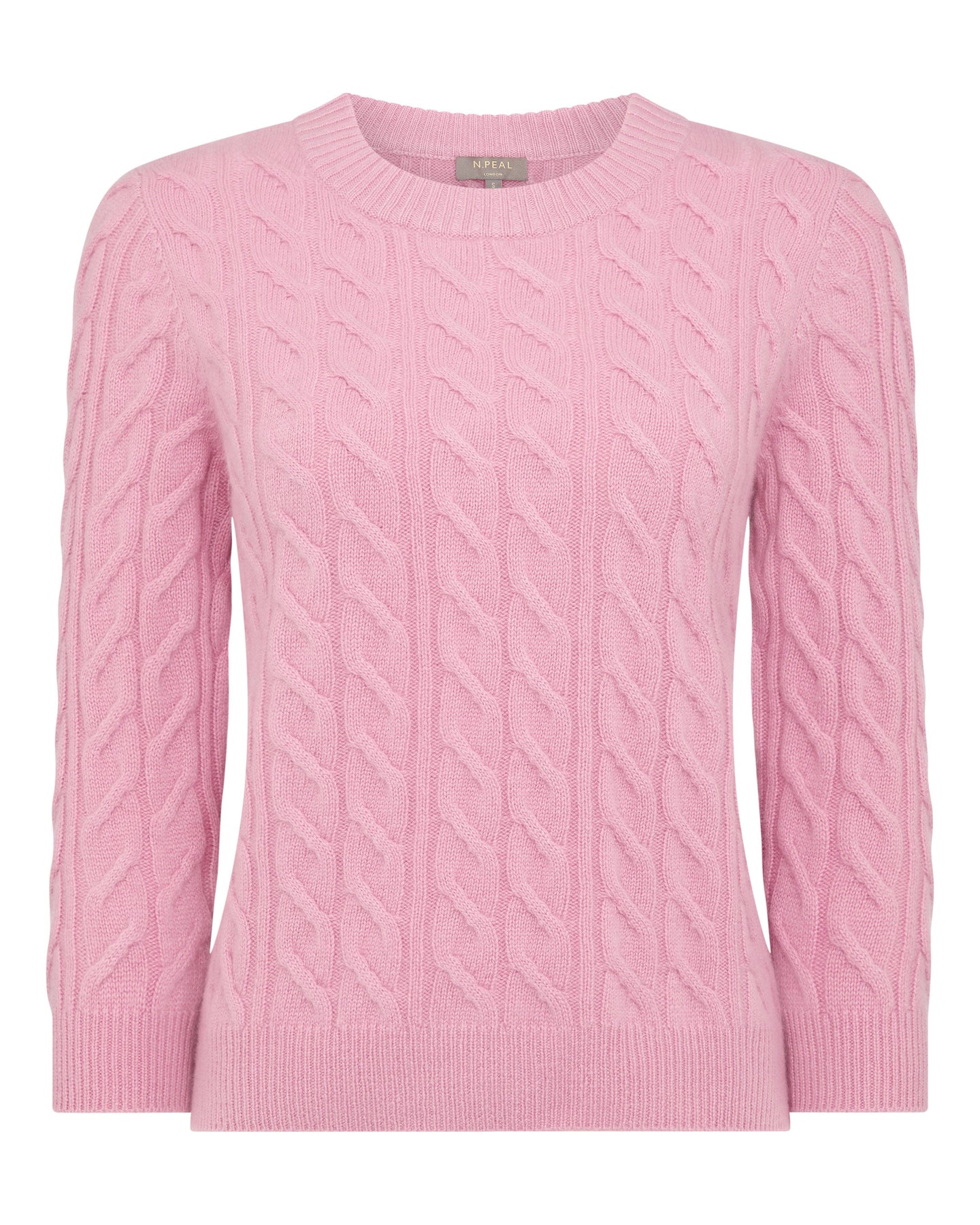 N.Peal Women's Round Neck Cable Cashmere Jumper Burano Pink