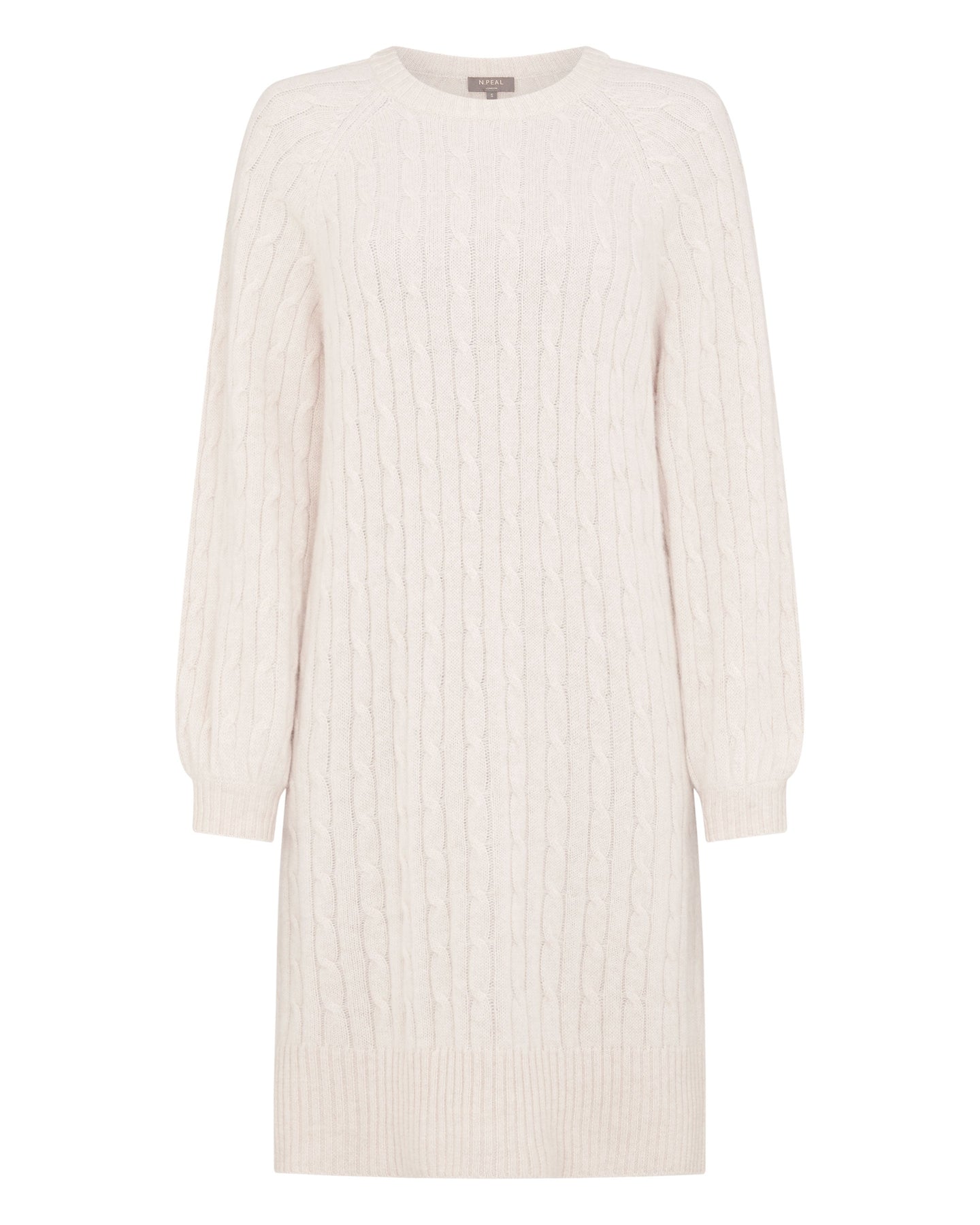 N.Peal Women's Crew Neck Cable Cashmere Dress Ecru White