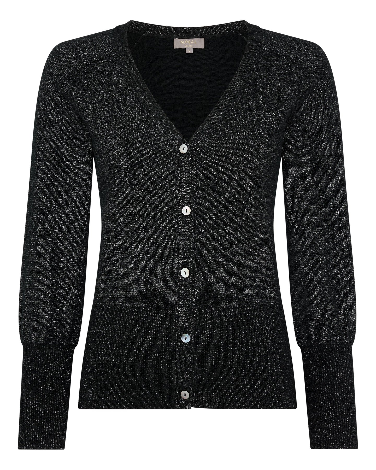 N.Peal Women's V Necked Cashmere Cardigan With Lurex Black Sparkle
