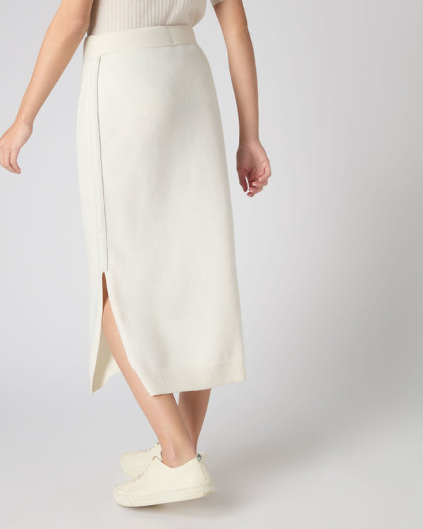 N.Peal Women's Metal Trim Cashmere Skirt New Ivory White