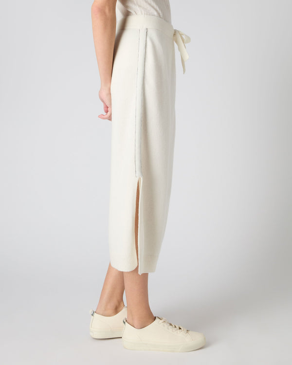N.Peal Women's Metal Trim Cashmere Skirt New Ivory White