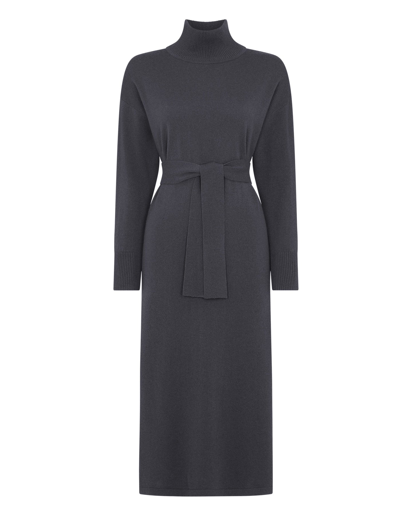 N.Peal Women's Long Mock Neck Cashmere Dress Flint Grey