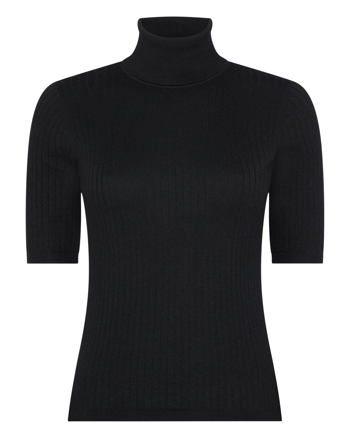 N.Peal Women's Roll Neck Rib Cashmere Top Black