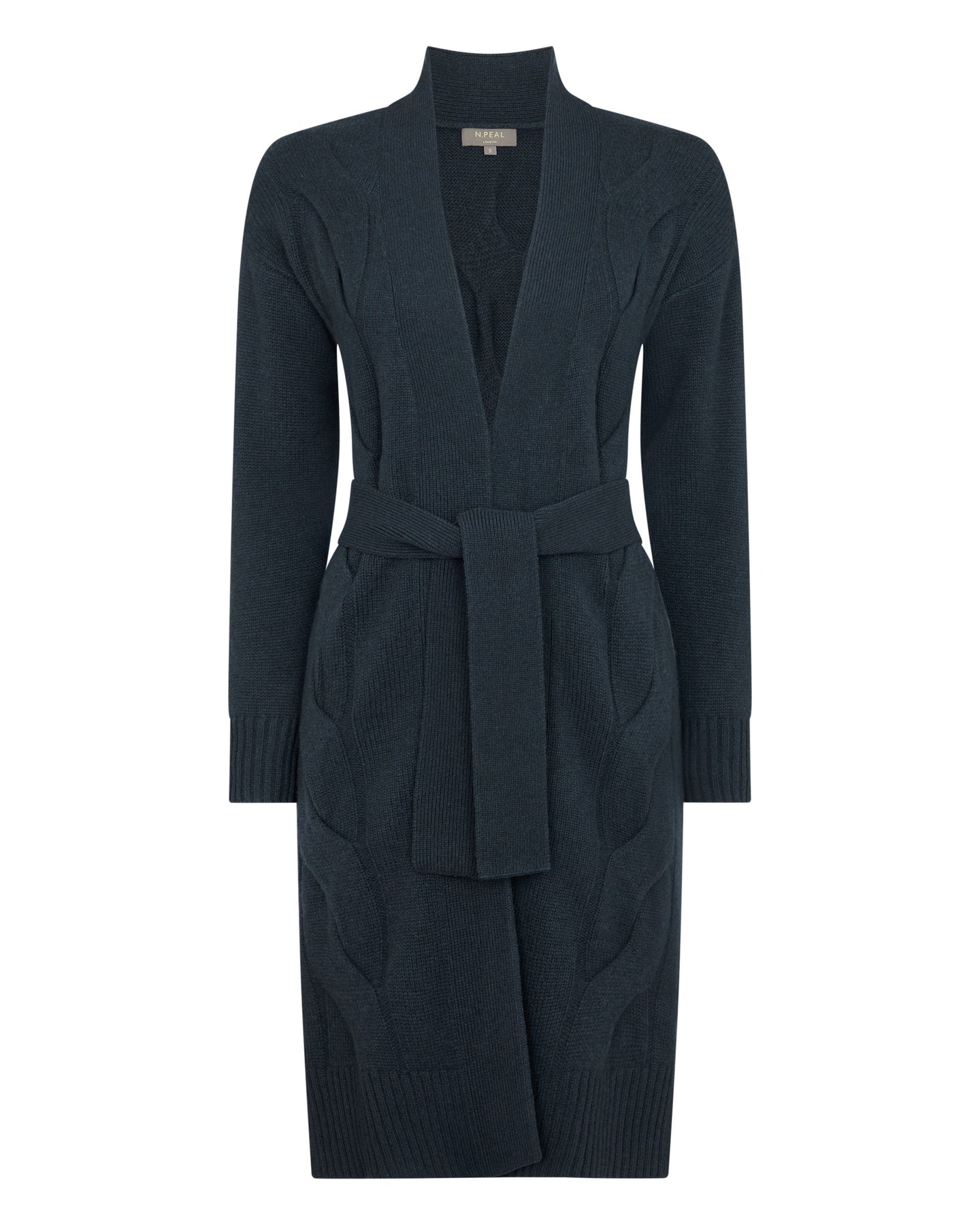 N.Peal Women's Long Cable Cashmere Cardigan Grigio Blue