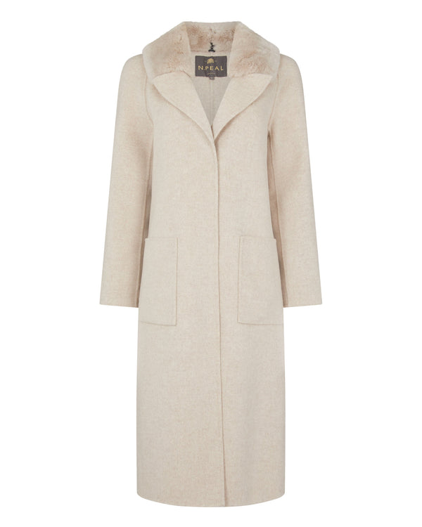 N.Peal Women's Fur Collar Woven Cashmere Coat Beige Brown