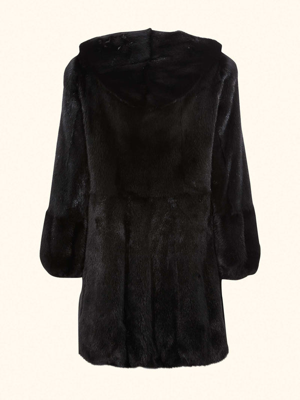 N.Peal Women's Mink Hooded Coat Black