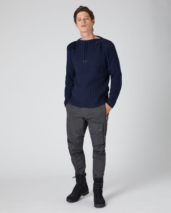 N.Peal 007 Ribbed Army Sweater Navy Blue