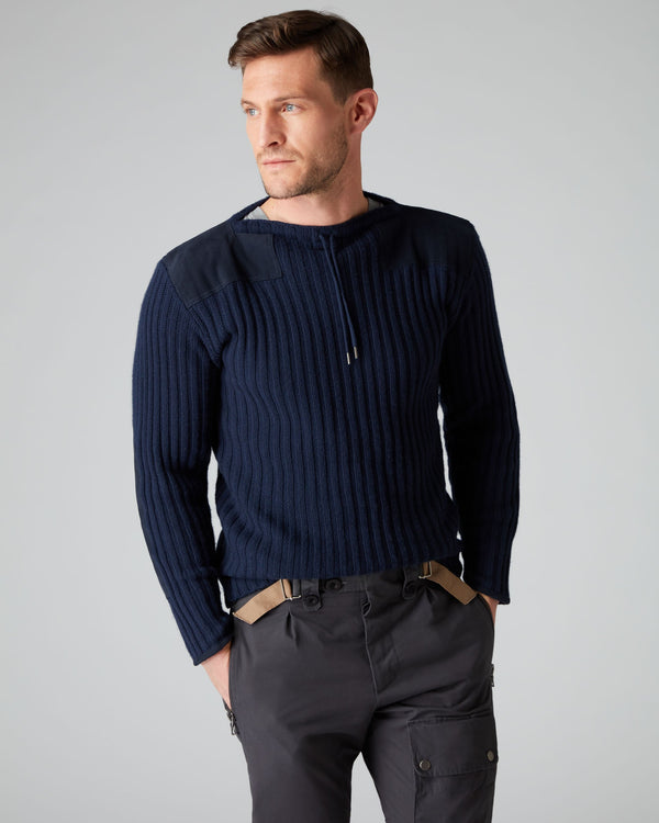 N.Peal 007 Ribbed Army Sweater Navy Blue