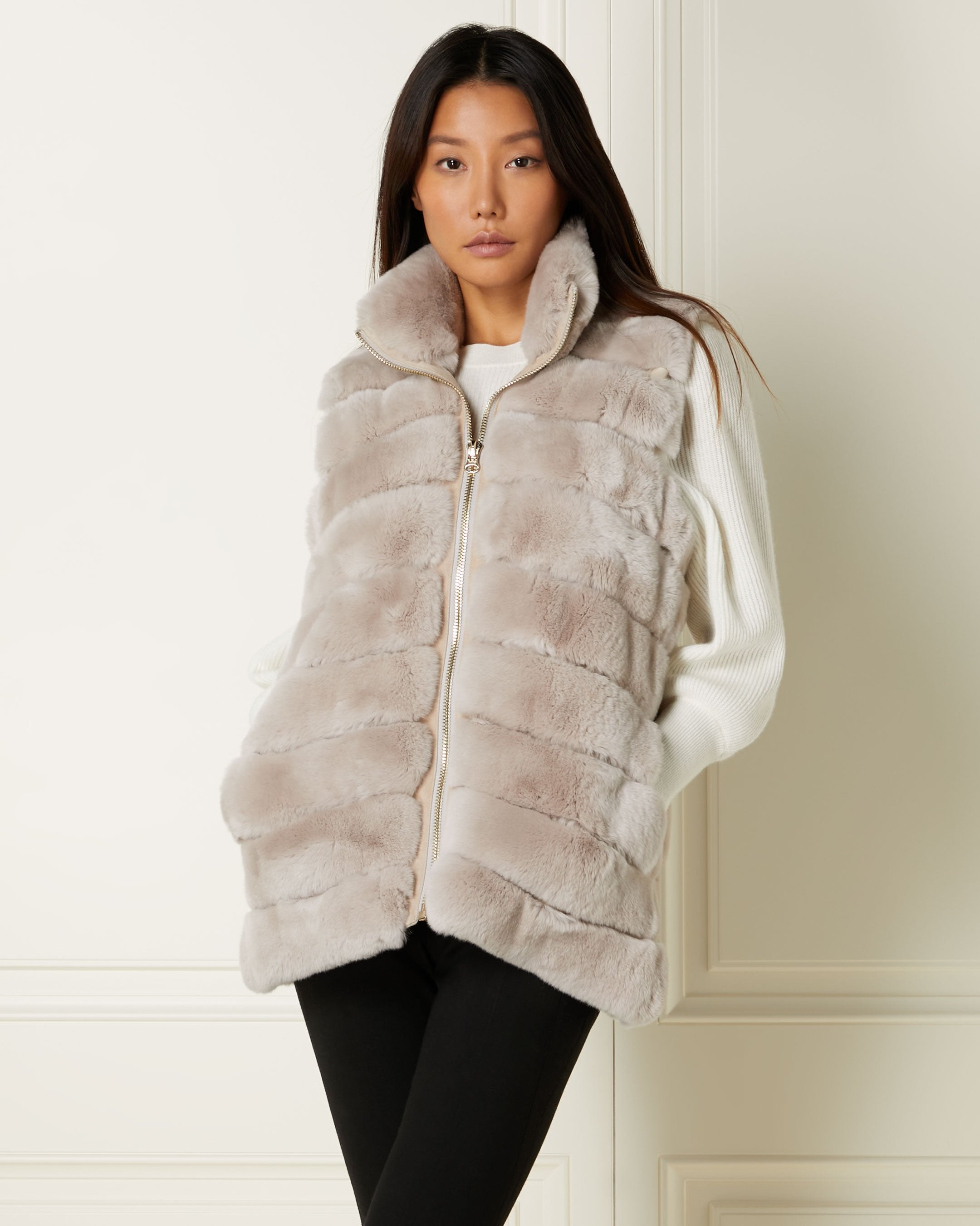 Grey fur gilet on sale womens