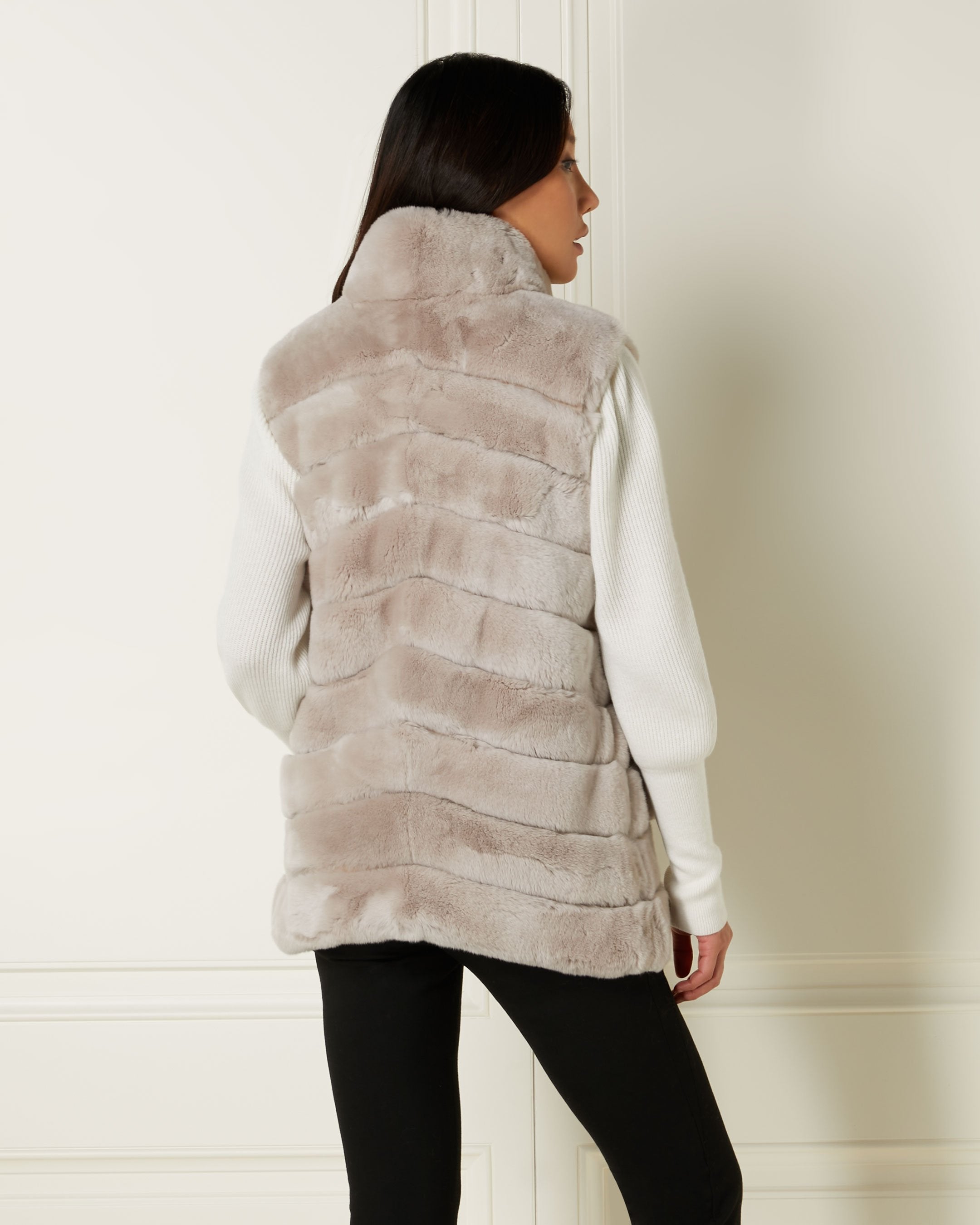 Women's Rex Fur Ribbed Gilet Snow Grey | N.Peal