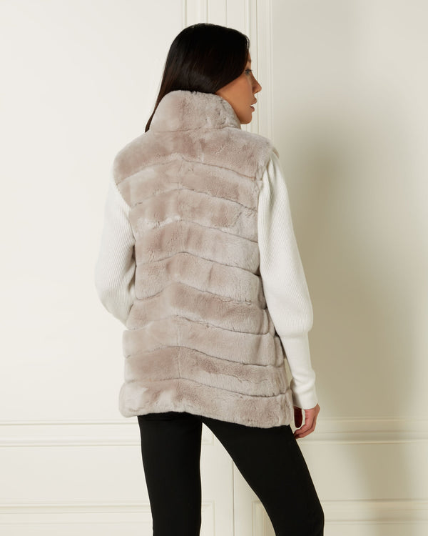 N.Peal Women's Rex Fur Ribbed Gilet Snow Grey