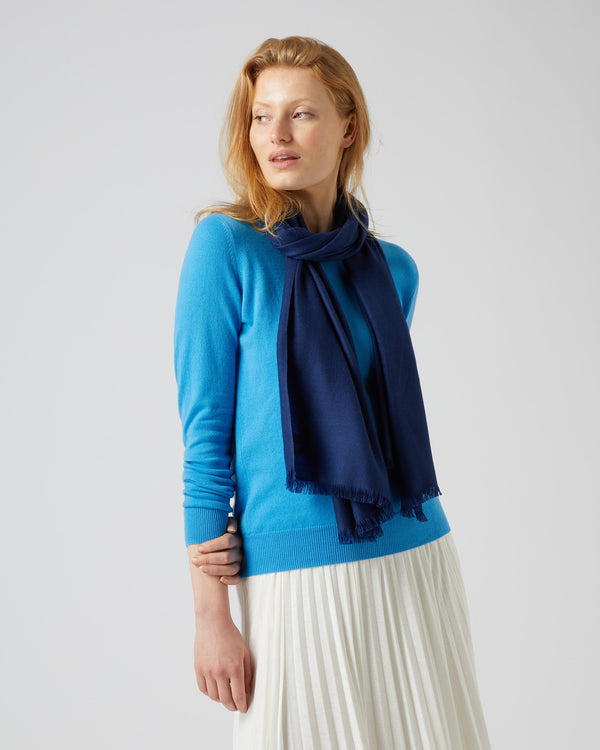 N.Peal Women's Pashmina Cashmere Stole French Blue