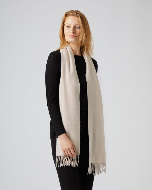 N.Peal Unisex Large Woven Cashmere Scarf Almond White