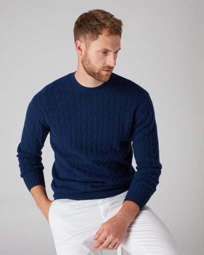 N.Peal Men's The Thames Cable Cashmere Jumper French Blue