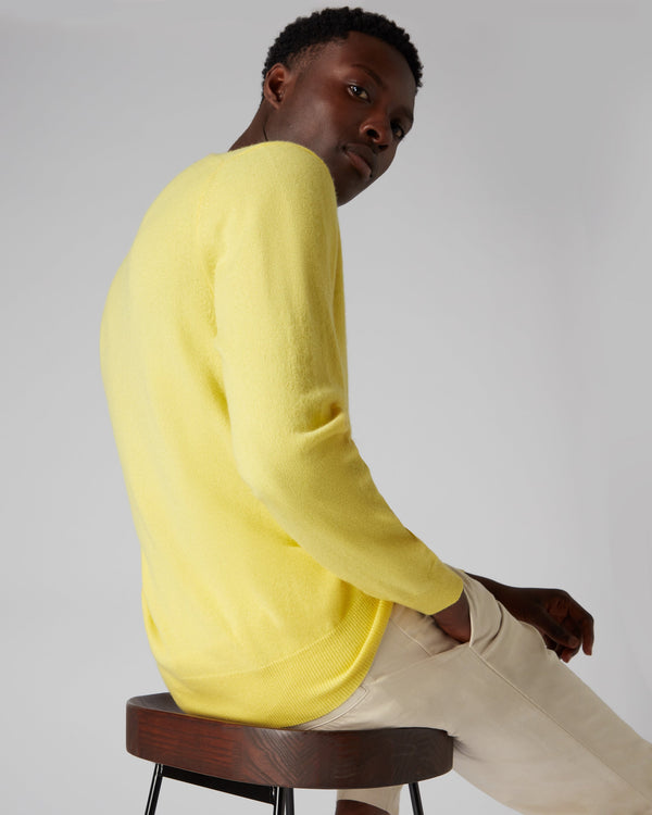 N.Peal Men's The Oxford Round Neck Cashmere Jumper Sunshine Yellow