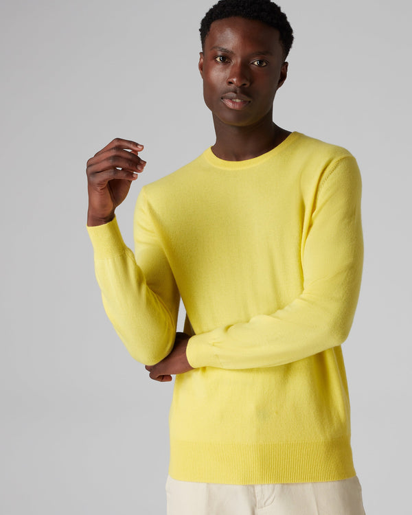 N.Peal Men's The Oxford Round Neck Cashmere Jumper Sunshine Yellow