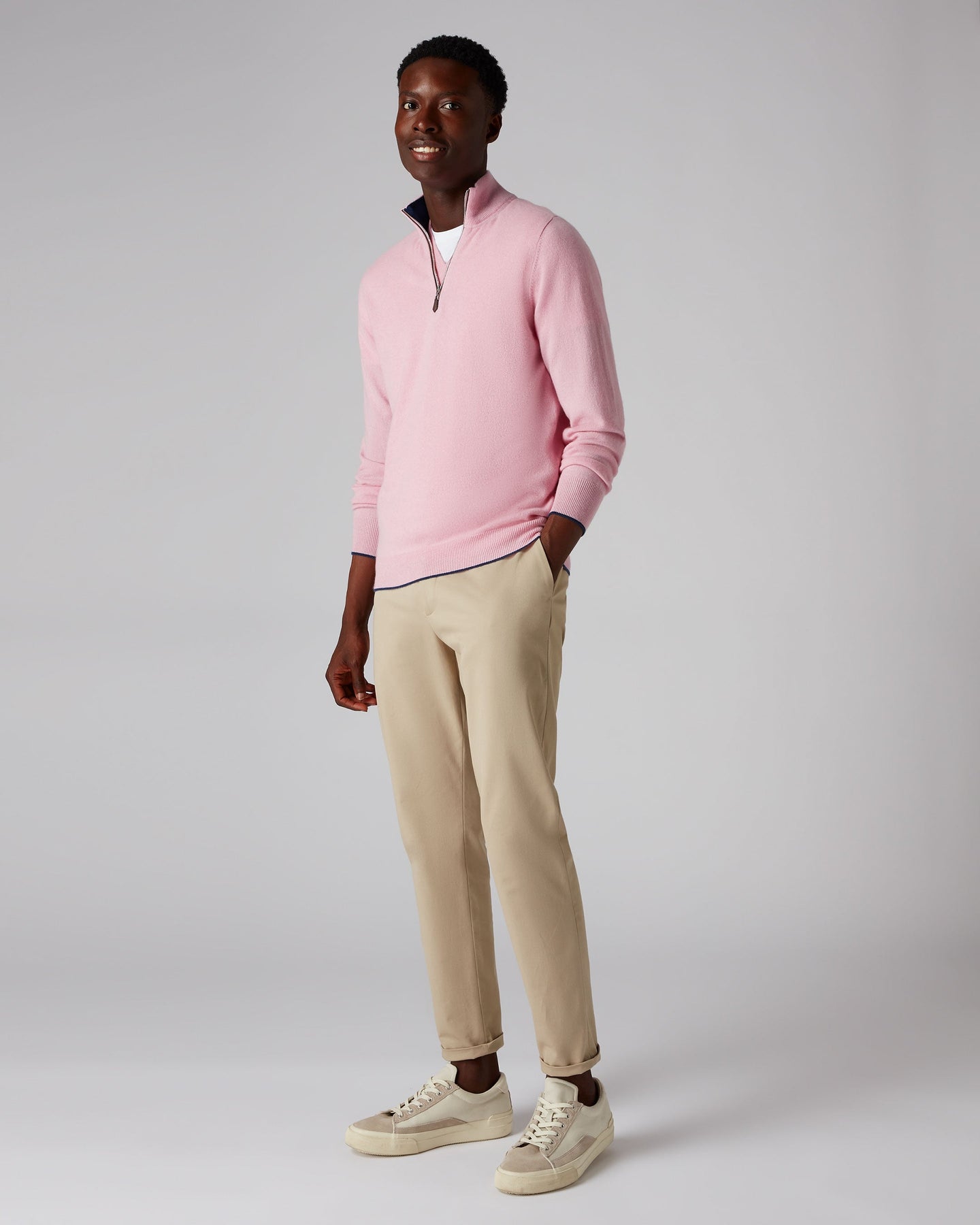 Men's The Carnaby Half Zip Cashmere Jumper Flamingo Pink | N.Peal