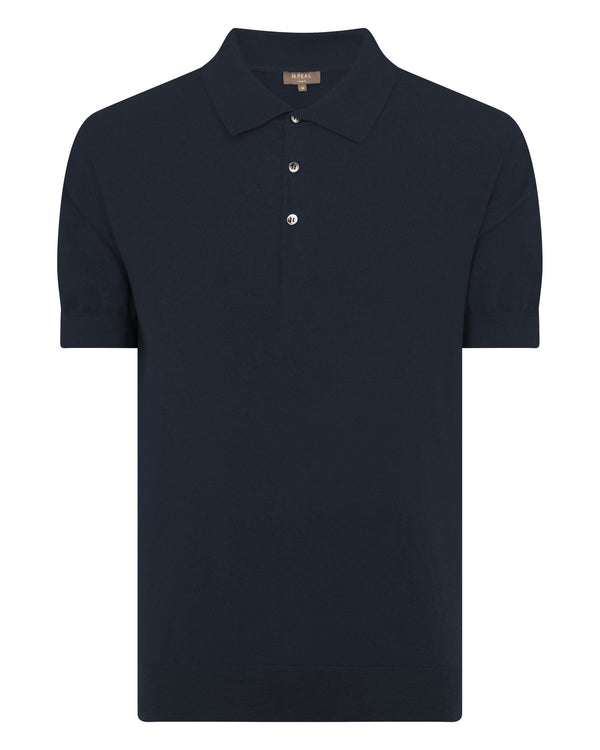 N.Peal Men's Short Sleeve Cotton Cashmere Collared Polo T Shirt Navy Blue