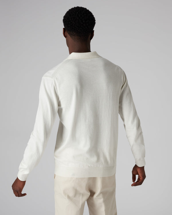 N.Peal Men's Polo Neck Cotton Cashmere Jumper New Ivory White