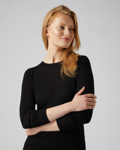 N.Peal Women's Superfine Long Sleeve Cashmere Top Black