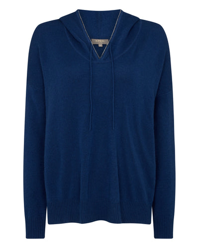 N.Peal Women's Metal Edge Hooded Cashmere Jumper French Blue