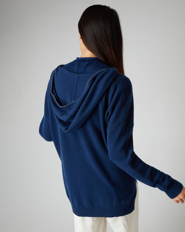 N.Peal Women's Metal Edge Hooded Cashmere Jumper French Blue