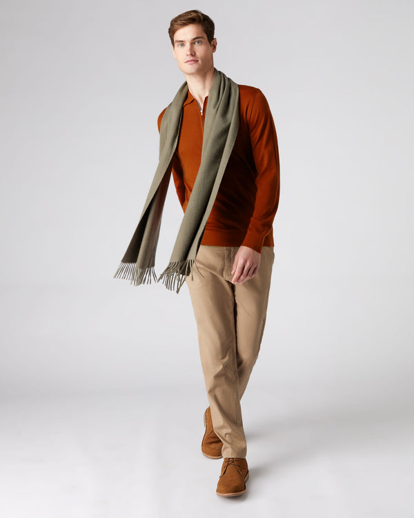 N.Peal Unisex Large Woven Cashmere Scarf Khaki Green