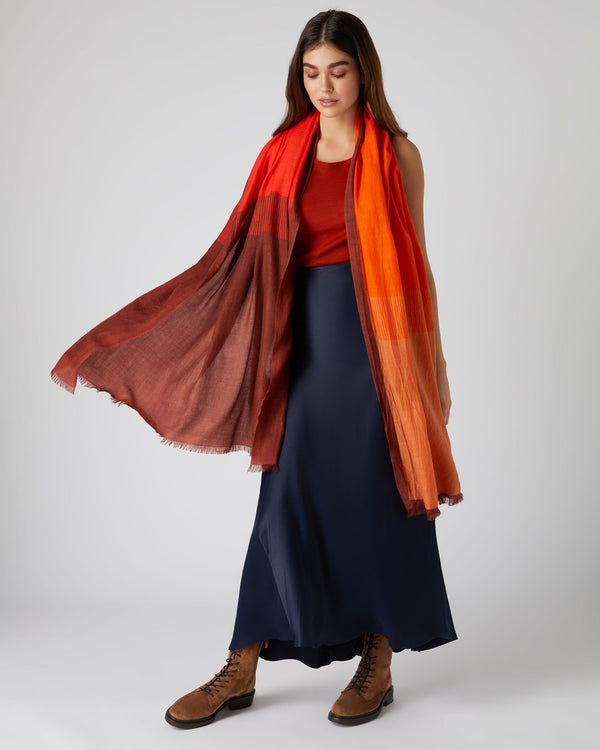 N.Peal Women's Stripe Gradiated Cashmere Pashmina Orange