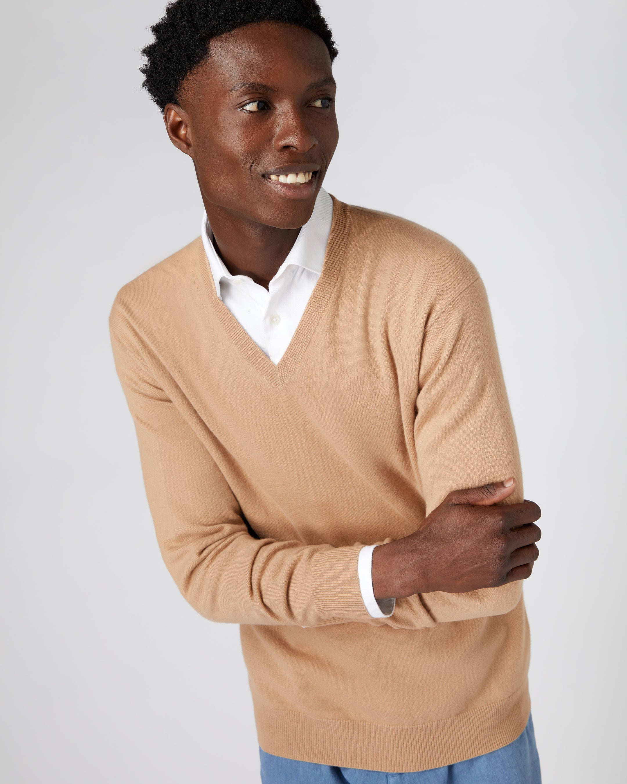 Tan v shop neck sweater mens