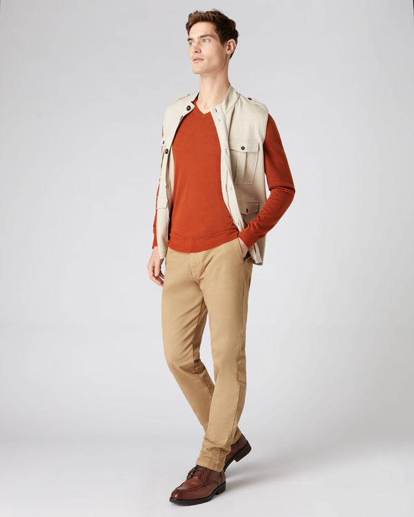 N.Peal Men's The Conduit Fine Gauge Cashmere Jumper Tawny Orange